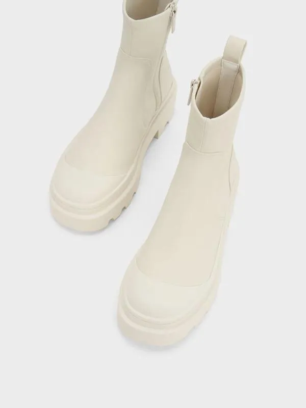 Women Indra Chunky RidgedSole Ankle Boots 8211 Chalk CHARLES and KEITH Boots