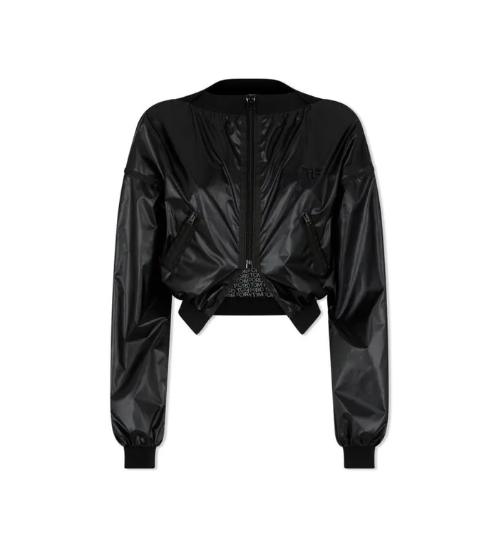 Women Jackets Tom Ford Laminated Nylon Cropped Track Jacket Black