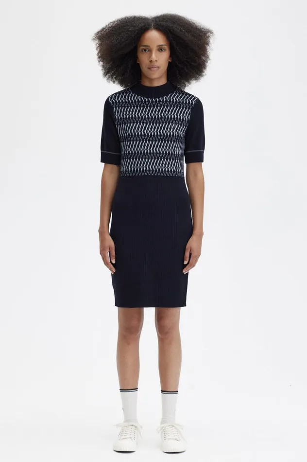 Women Jacquard Knitted Dress Navy Fred Perry Dresses