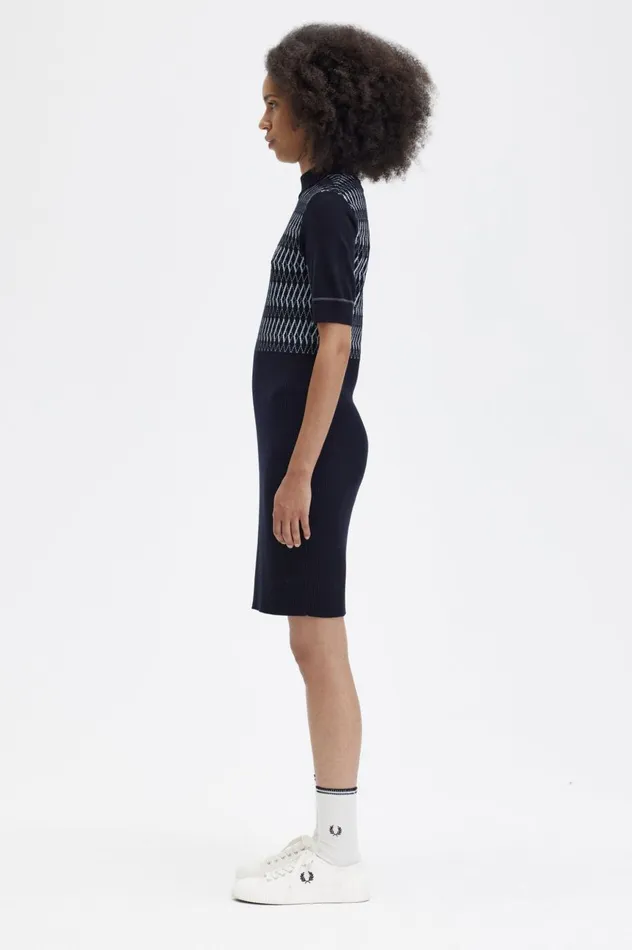 Women Jacquard Knitted Dress Navy Fred Perry Dresses