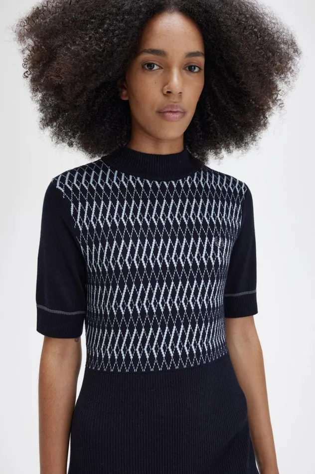 Women Jacquard Knitted Dress Navy Fred Perry Dresses