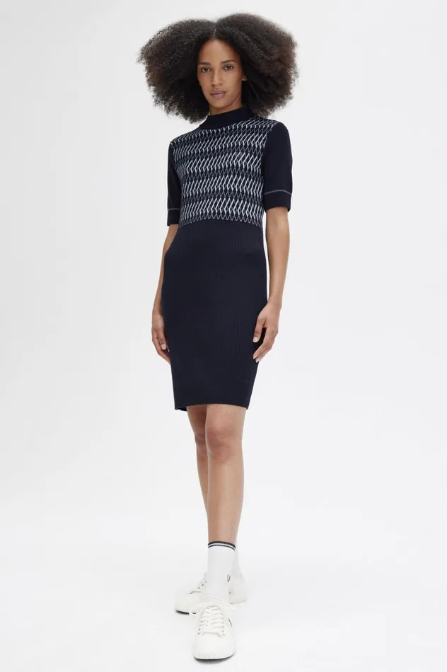Women Jacquard Knitted Dress Navy Fred Perry Dresses