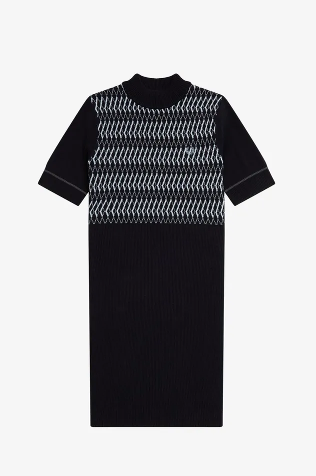 Women Jacquard Knitted Dress Navy Fred Perry Dresses