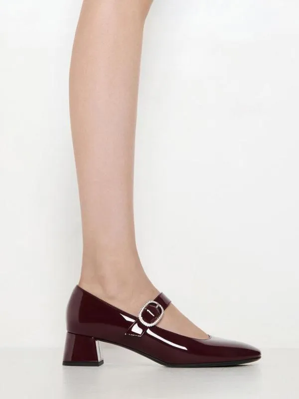 Women Jannie Patent CrystalBuckle Mary Jane Pumps 8211 Burgundy CHARLES and KEITH Heels