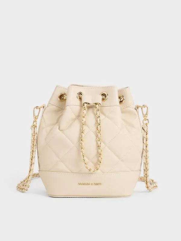 Women Julia Quilted TwoWay Bucket Bag 8211 Beige CHARLES and KEITH Bucket Bags Women Julia Quilted TwoWay Bucket Bag 8211 Beige CHARLES and KEITH Bucket Bags
