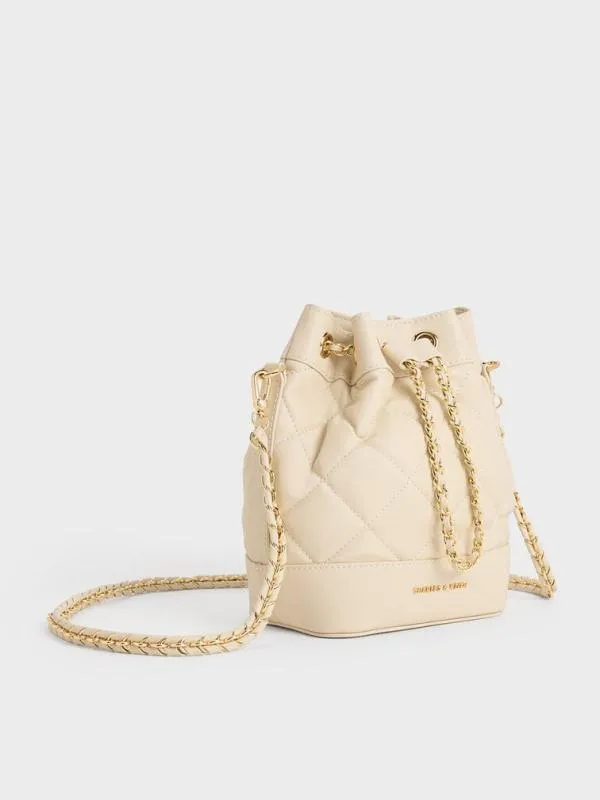 Women Julia Quilted TwoWay Bucket Bag 8211 Beige CHARLES and KEITH Bucket Bags