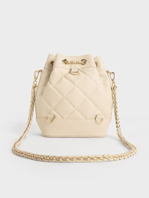 Women Julia Quilted TwoWay Bucket Bag 8211 Beige CHARLES and KEITH Bucket Bags