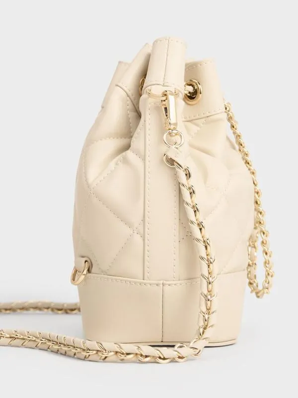 Women Julia Quilted TwoWay Bucket Bag 8211 Beige CHARLES and KEITH Bucket Bags