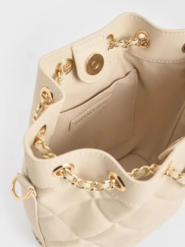 Women Julia Quilted TwoWay Bucket Bag 8211 Beige CHARLES and KEITH Bucket Bags