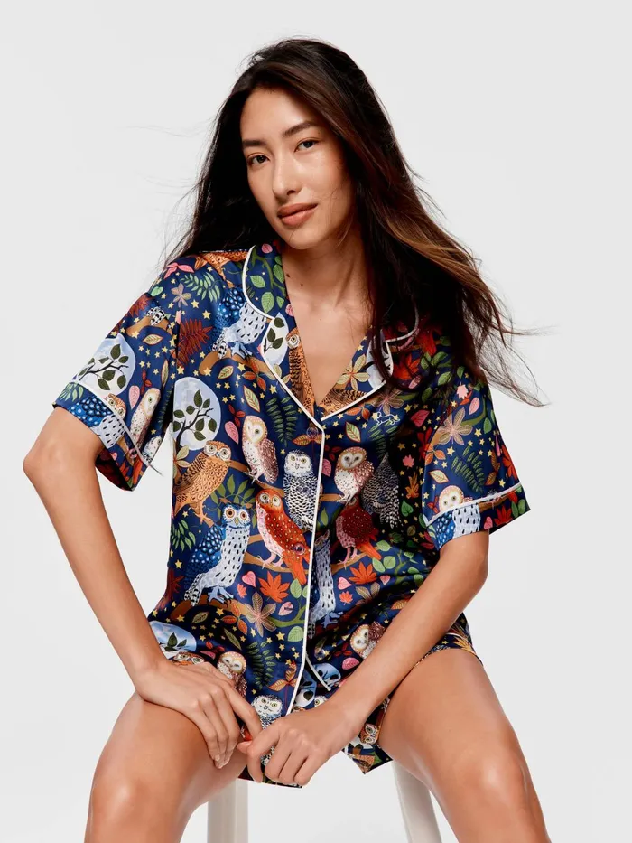 Women Karen Mabon Owl Satin Shortie Pj Set Multi Peter Alexander Sets and Onesies Women Karen Mabon Owl Satin Shortie Pj Set Multi Peter Alexander Sets and Onesies