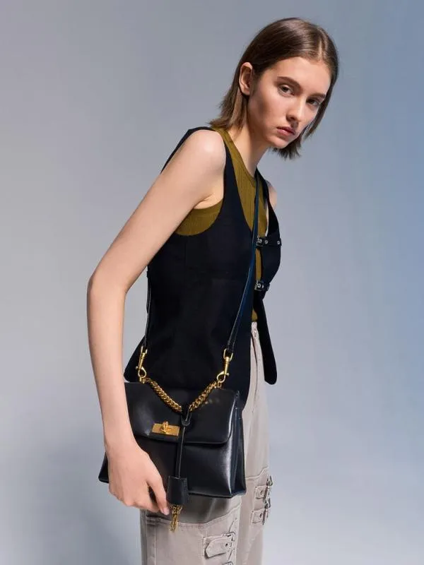 Women Kerry ChainHandle Crossbody Bag 8211 Black CHARLES and KEITH Crossbody Bags