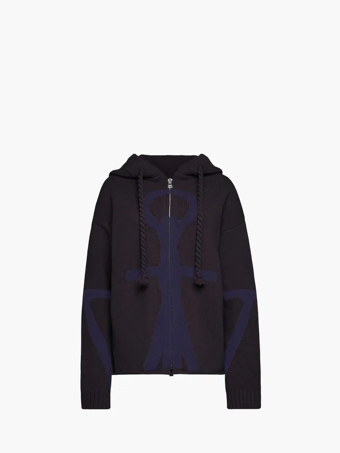 Women Knitwear JW Anderson ANCHOR LOGO HOODIE WITH ZIP Blacknavy