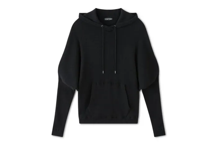 Women Knitwear Tom Ford Stretch Cashmere Rib Hooded Knit Black