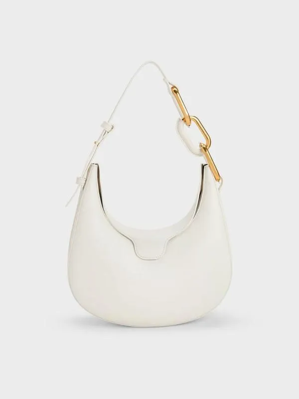 Women Kora MetallicAccent Moon Bag 8211 White CHARLES and KEITH Hobo Bags