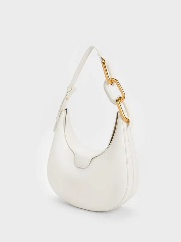 Women Kora MetallicAccent Moon Bag 8211 White CHARLES and KEITH Hobo Bags