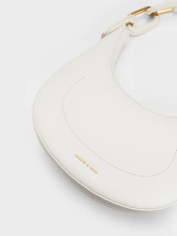 Women Kora MetallicAccent Moon Bag 8211 White CHARLES and KEITH Hobo Bags