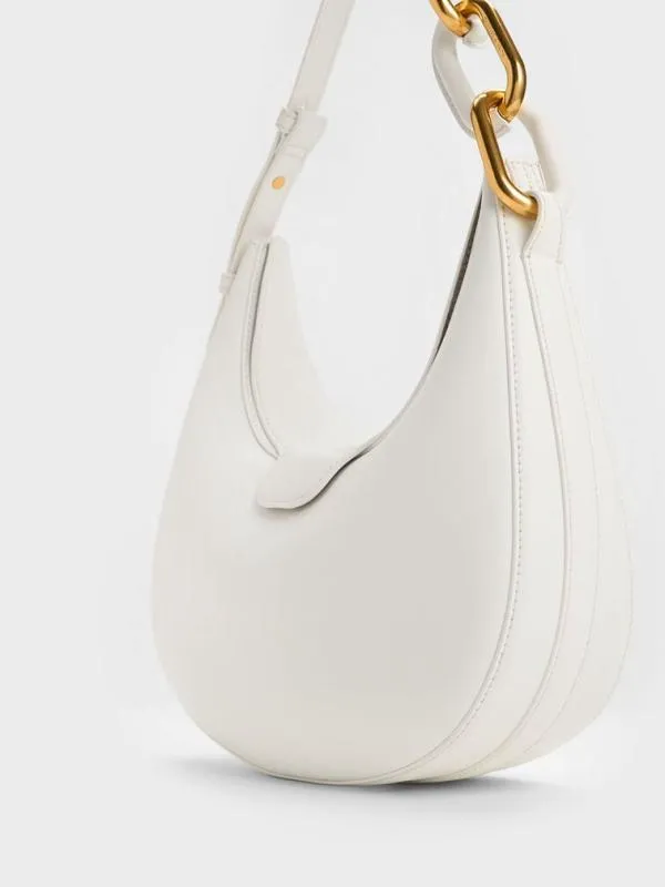 Women Kora MetallicAccent Moon Bag 8211 White CHARLES and KEITH Hobo Bags
