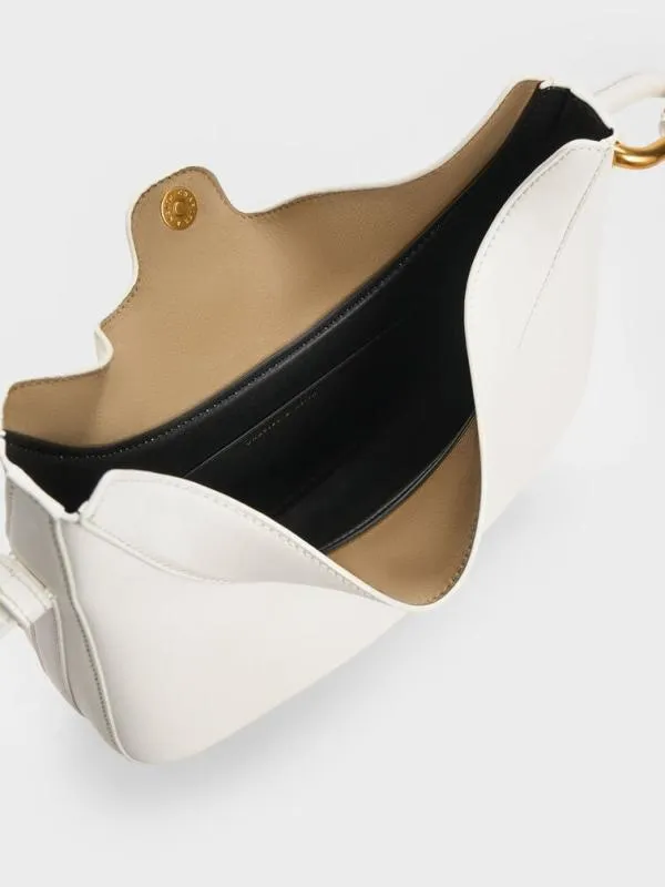 Women Kora MetallicAccent Moon Bag 8211 White CHARLES and KEITH Hobo Bags