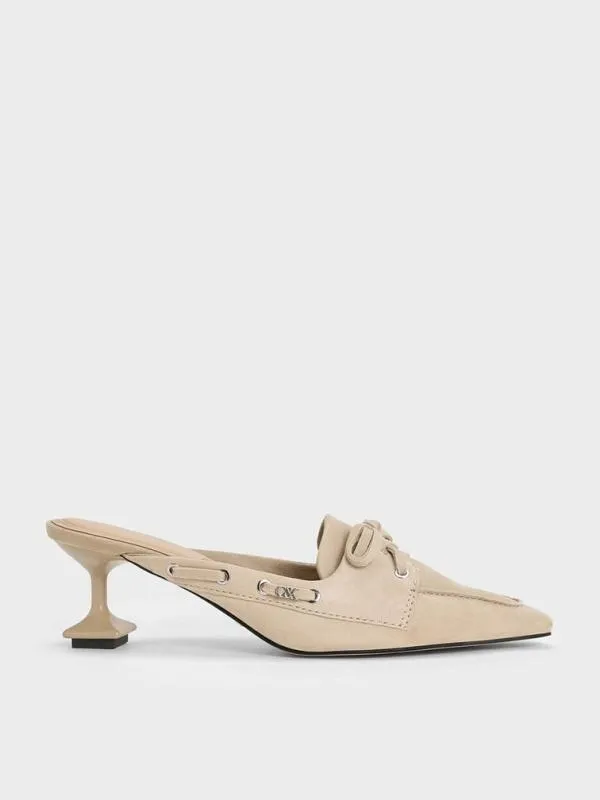 Women Kori Suede LaceUp SculpturalHeel Mules 8211 Beige CHARLES and KEITH Heels Women Kori Suede LaceUp SculpturalHeel Mules 8211 Beige CHARLES and KEITH Heels