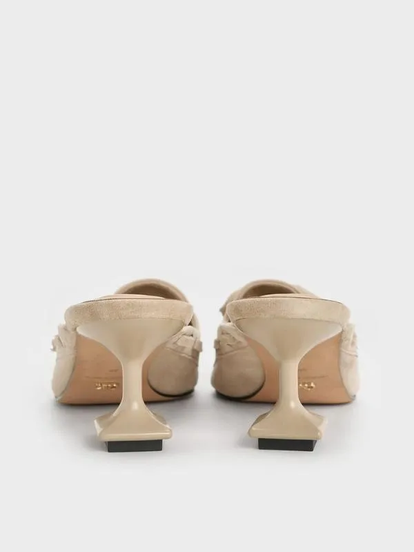 Women Kori Suede LaceUp SculpturalHeel Mules 8211 Beige CHARLES and KEITH Heels