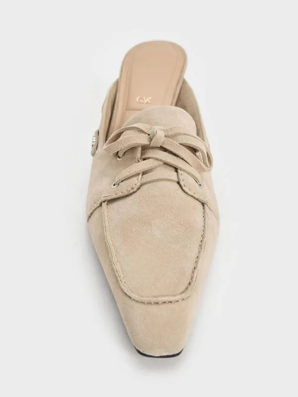 Women Kori Suede LaceUp SculpturalHeel Mules 8211 Beige CHARLES and KEITH Heels