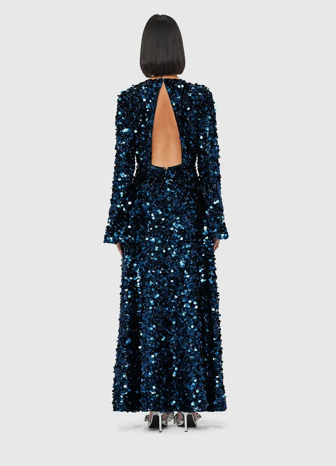 Women Kylie Sequin Open Back Maxi Dress 8211 Midnight Blue Dresses and Jumpsuits LEO LIN