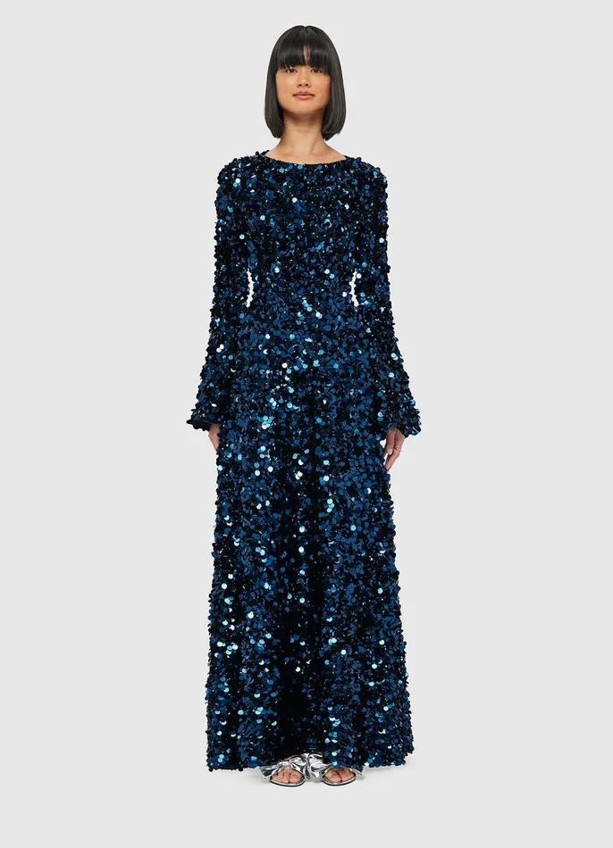 Women Kylie Sequin Open Back Maxi Dress 8211 Midnight Blue Dresses and Jumpsuits LEO LIN