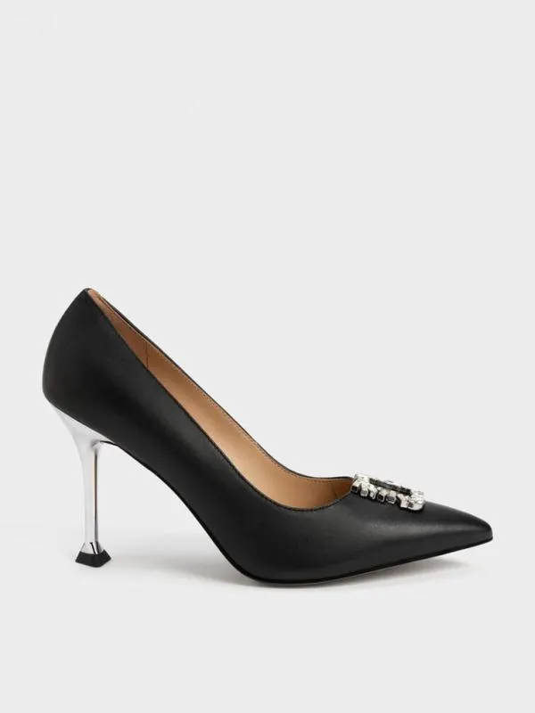 Women Leather GemEmbellished Pumps 8211 Black CHARLES and KEITH Heels
