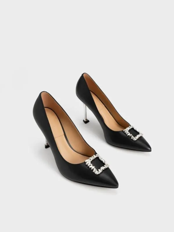 Women Leather GemEmbellished Pumps 8211 Black CHARLES and KEITH Heels Women Leather GemEmbellished Pumps 8211 Black CHARLES and KEITH Heels