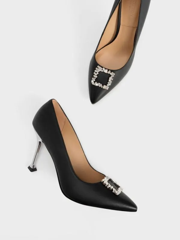 Women Leather GemEmbellished Pumps 8211 Black CHARLES and KEITH Heels Women Leather GemEmbellished Pumps 8211 Black CHARLES and KEITH Heels