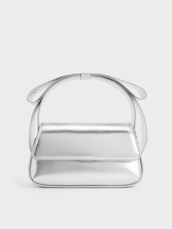 Women Leather Metallic Bow TopHandle Bag 8211 Silver CHARLES and KEITH Top Handle Bags Women Leather Metallic Bow TopHandle Bag 8211 Silver CHARLES and KEITH Top Handle Bags