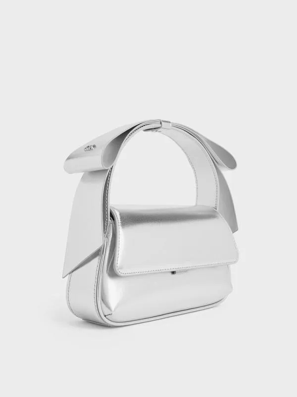 Women Leather Metallic Bow TopHandle Bag 8211 Silver CHARLES and KEITH Top Handle Bags