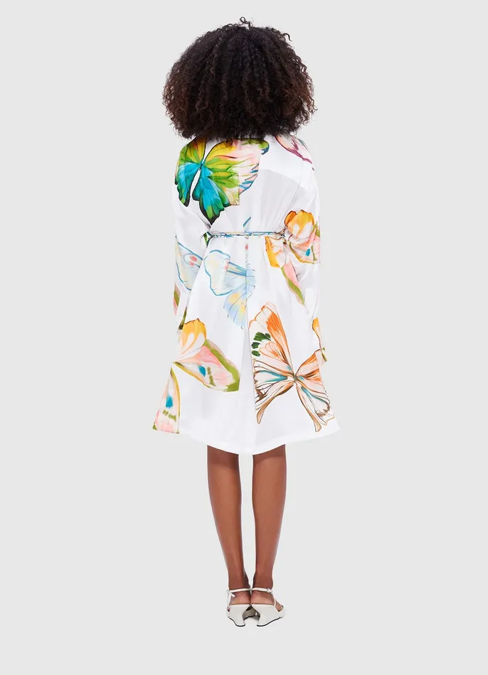 Women LEO LIN Elysia Shirt Mini Dress 8211 Papillon Print in White Dresses and Jumpsuits
