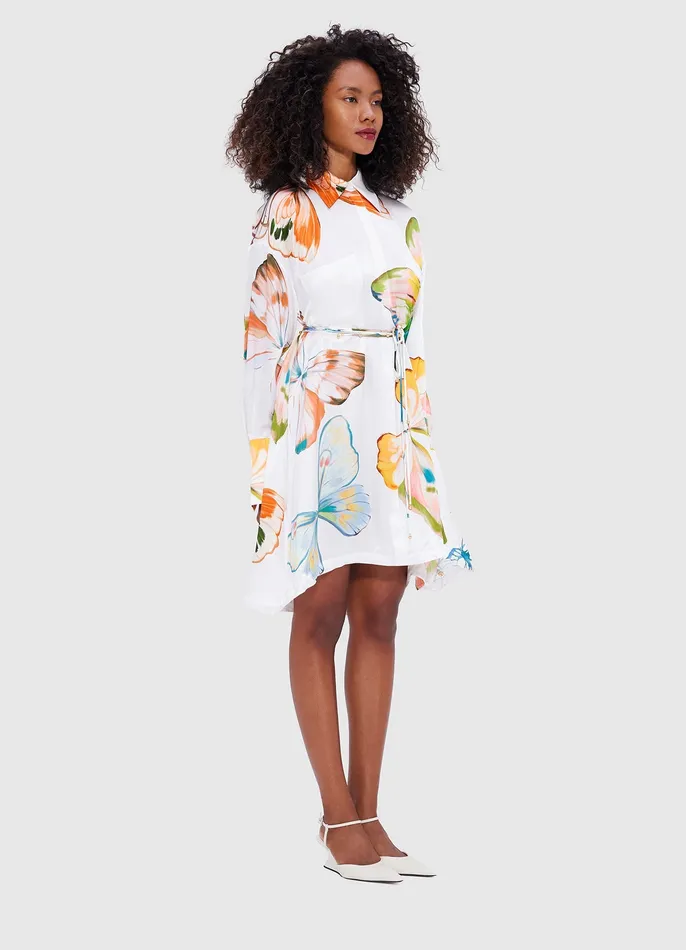 Women LEO LIN Elysia Shirt Mini Dress 8211 Papillon Print in White Dresses and Jumpsuits