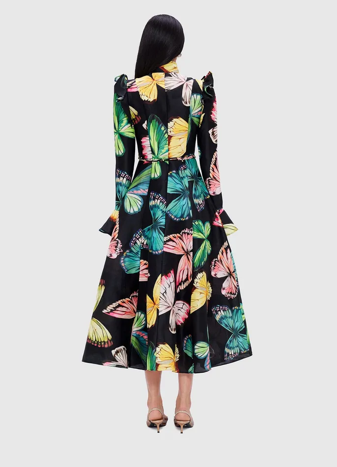 Women LEO LIN Katrina Butterfly Sleeve Midi Dress 8211 Papillon Print in Black Dresses and Jumpsuits