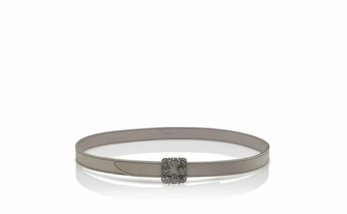 Women Light Grey Satin Crystal Buckled Belt Manolo Blahnik Belts