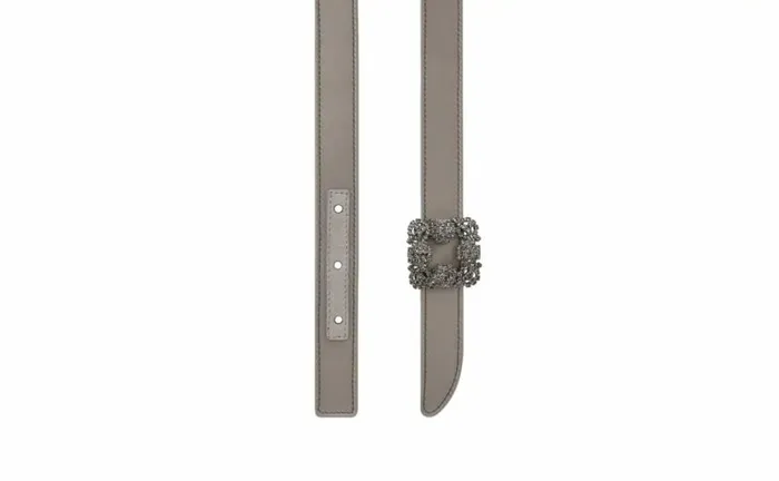 Women Light Grey Satin Crystal Buckled Belt Manolo Blahnik Belts