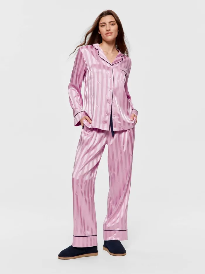 Women Lilac Penny Stripe Chic Satin Long Sleeve Pj Set Lilac Peter Alexander Satin