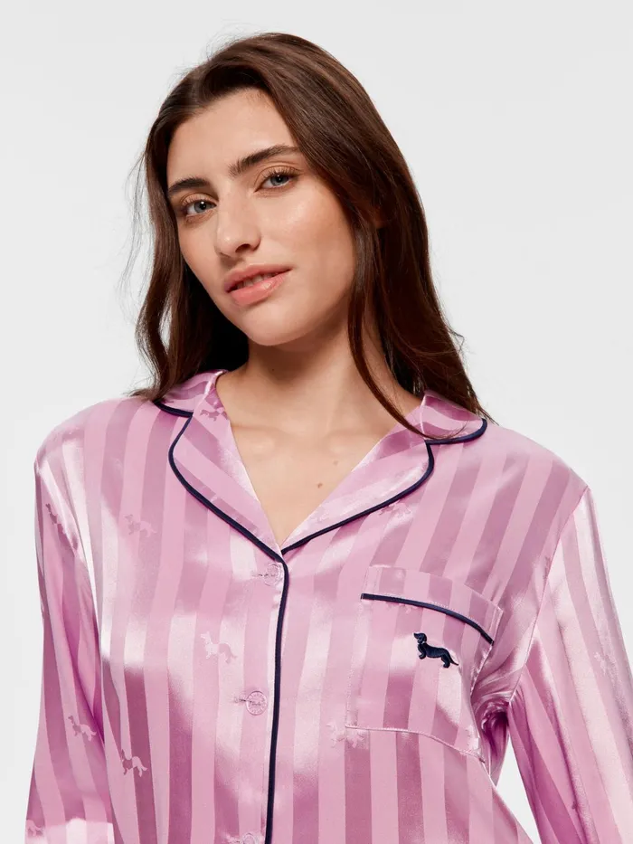 Women Lilac Penny Stripe Chic Satin Long Sleeve Pj Set Lilac Peter Alexander Satin