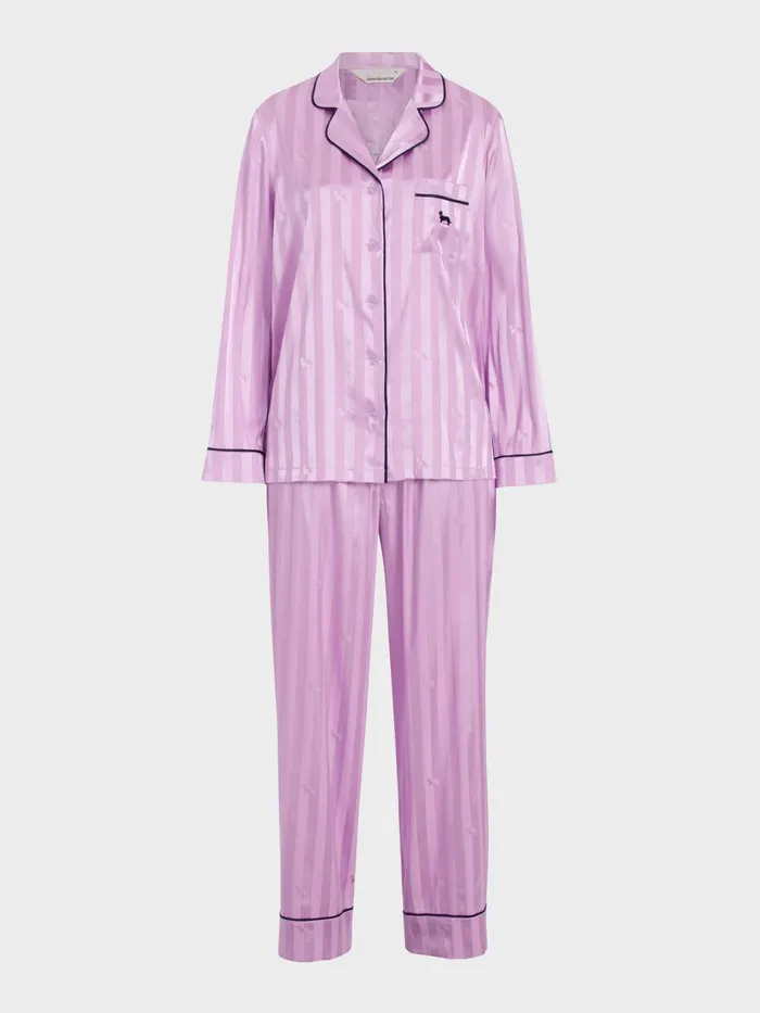 Women Lilac Penny Stripe Chic Satin Long Sleeve Pj Set Lilac Peter Alexander Satin