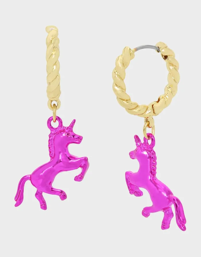 Women LUCKING OUT UNICORN HUGGIE EARRINGS PINK Betsey Johnson