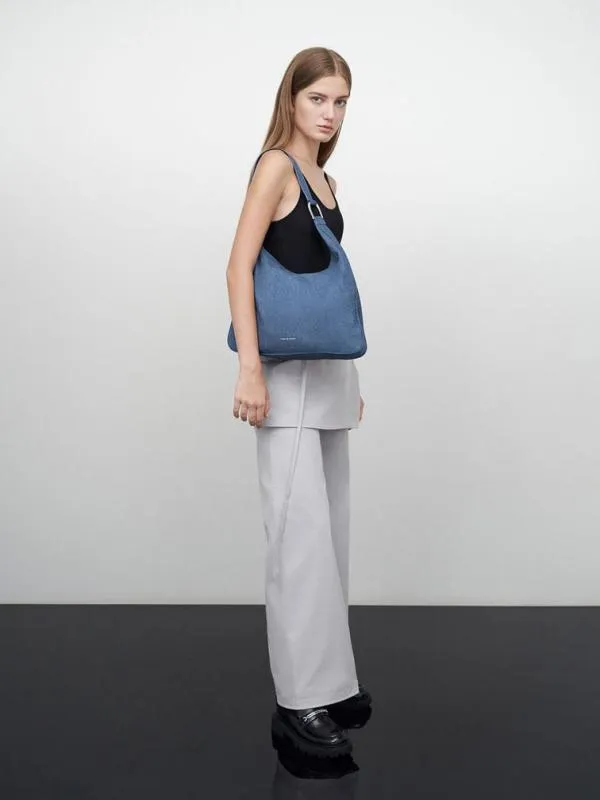 Women Lumen Denim Slouchy Hobo Bag 8211 Denim Blue CHARLES and KEITH Hobo Bags
