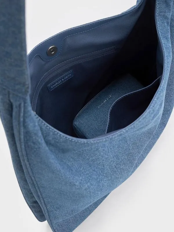 Women Lumen Denim Slouchy Hobo Bag 8211 Denim Blue CHARLES and KEITH Hobo Bags