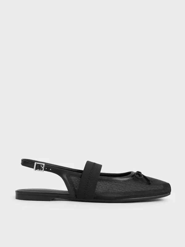 Women Lyric Mesh and Satin Bow Slingback Flats 8211 Black Textured CHARLES and KEITH Ballet Flats