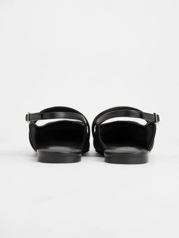 Women Lyric Mesh and Satin Bow Slingback Flats 8211 Black Textured CHARLES and KEITH Ballet Flats