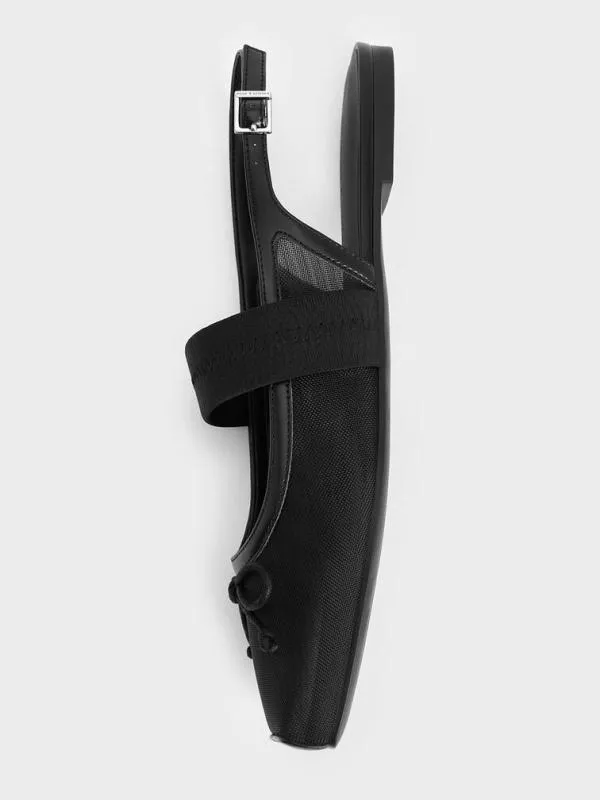 Women Lyric Mesh and Satin Bow Slingback Flats 8211 Black Textured CHARLES and KEITH Ballet Flats
