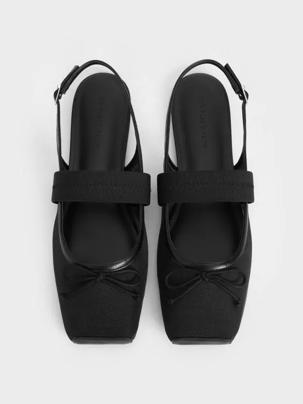 Women Lyric Mesh and Satin Bow Slingback Flats 8211 Black Textured CHARLES and KEITH Ballet Flats