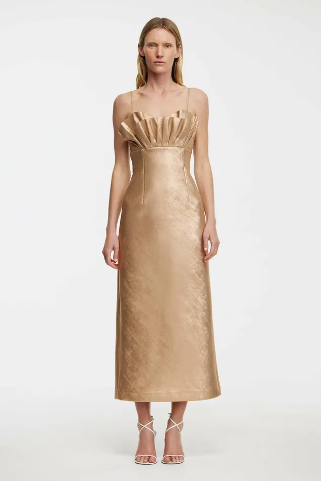 Women MAHINA MIDI DRESS Caramel Metallic Acler Sale