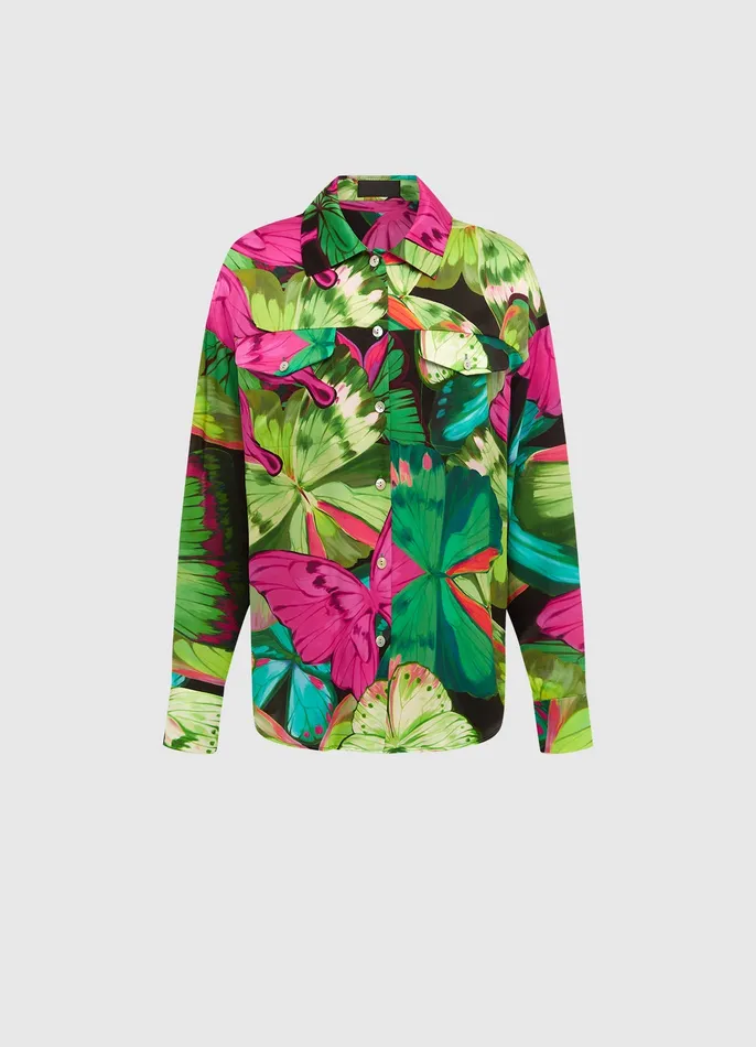 Women Mariella Blouse 8211 Papillon Print in Green Tops and Shirts LEO LIN