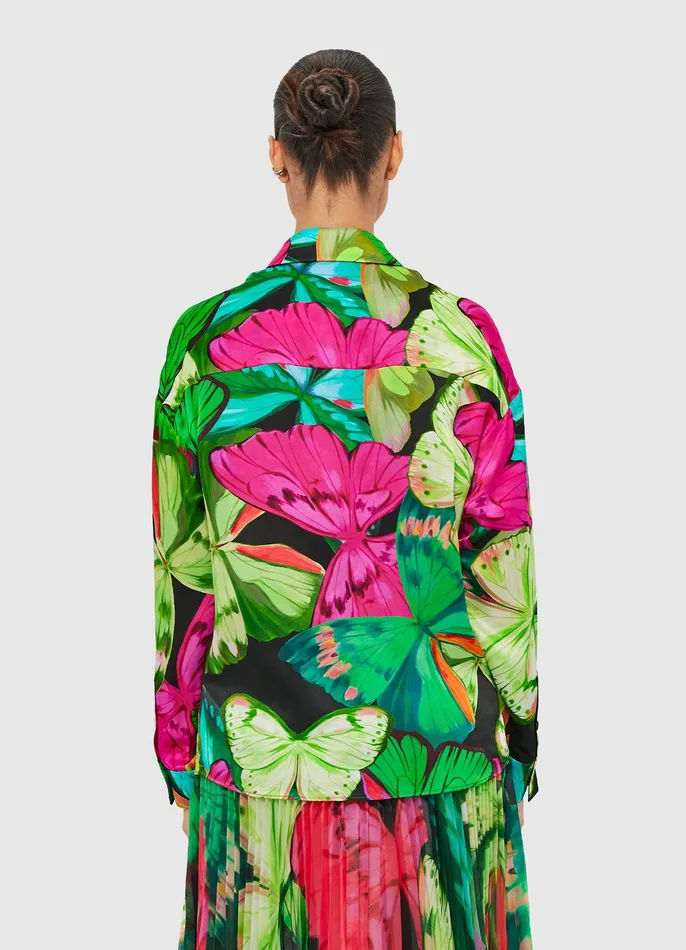 Women Mariella Blouse 8211 Papillon Print in Green Tops and Shirts LEO LIN
